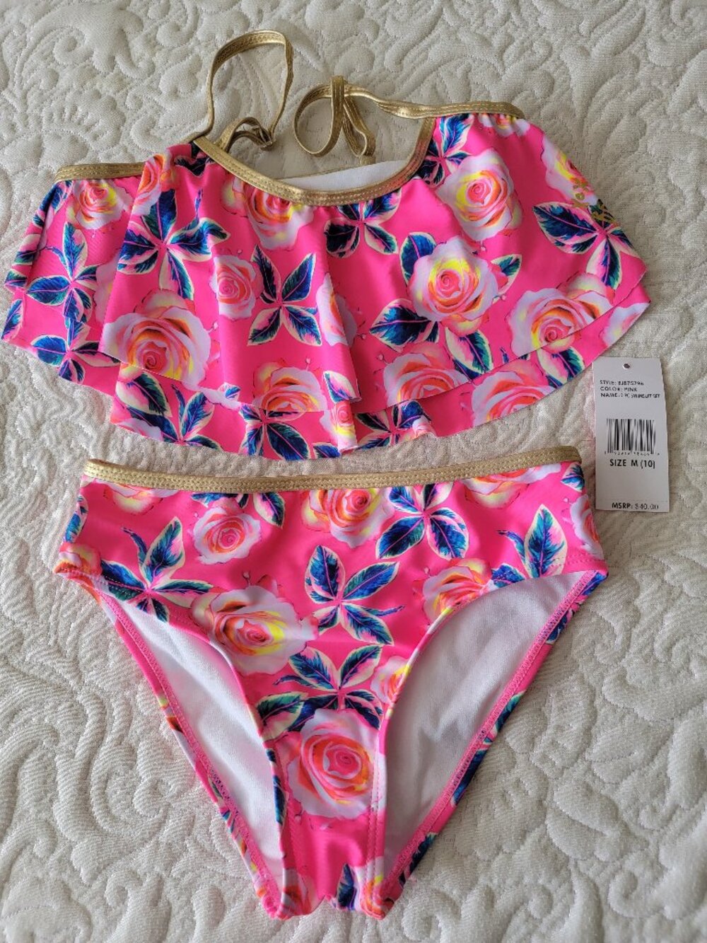 Betsey Johnson girls roses swim 2pc suit- tag detached